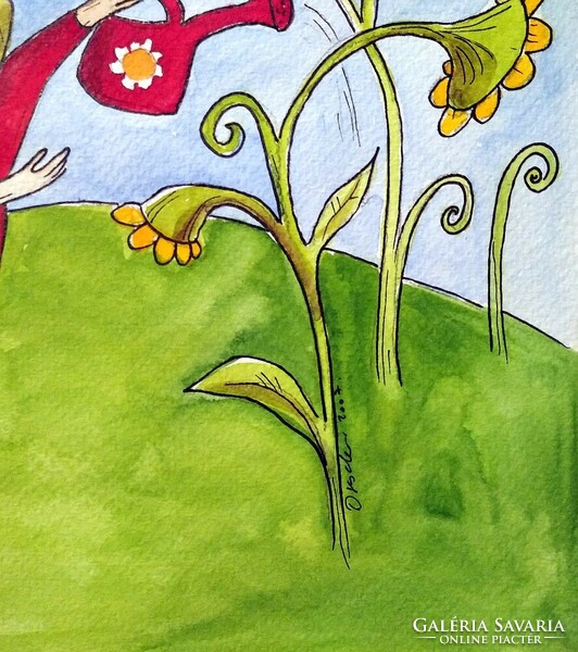 Lipovszky-Drescher Mária: "A kis kertész" - eredeti  grafika