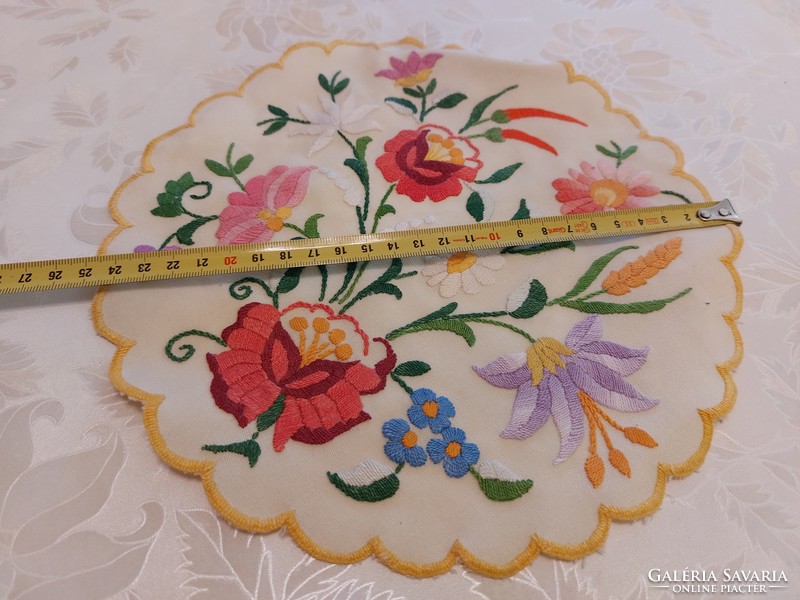 Old Kalocsa embroidered small round tablecloth