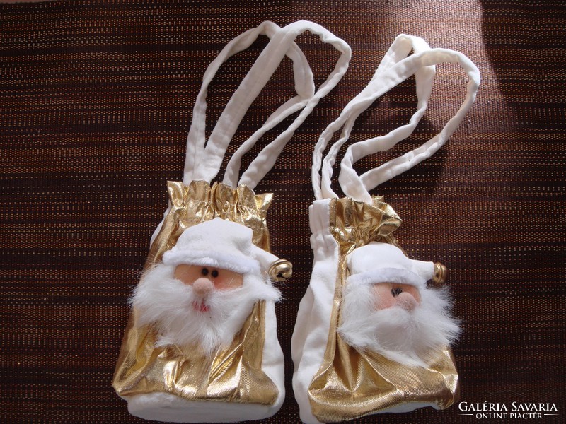 Karácsonyi dekoráció arany mikulás zsák kis textilzacskó 2 db