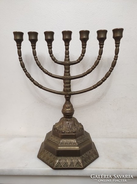 Antik menora patinás nagy bronzírozott réz menóra zsidó gyertyatartó 7 ágú 372 6230
