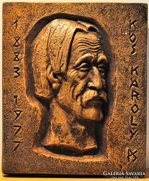Kolozsvári Puskás Sándor (1928-2020) Kós Károly - falra akasztható kerámia plakett 1990-ből