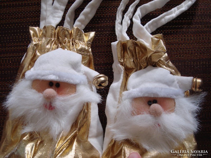 Christmas decoration golden santa bag small textile bag 2 pcs
