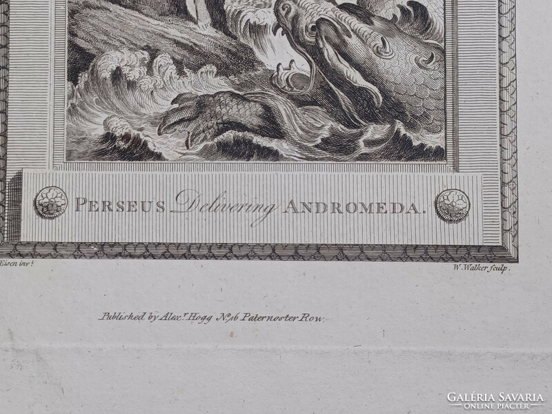 William Walker (1725-1793): Perseus saves Andromeda - mythological work, copper engraving