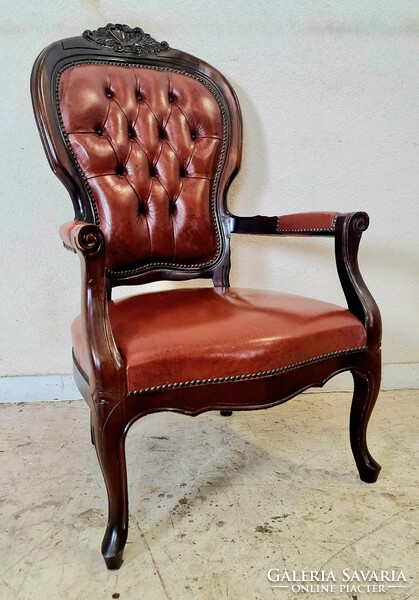 A628 beautiful antique cognac-colored neo-baroque armchair with armrests