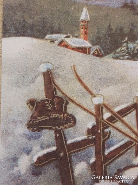 Régi karácsonyi képeslap 1949 levelezőlap havas táj templom