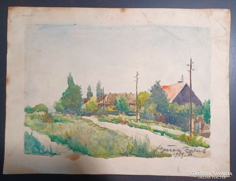 Vidéki utcakép, jelzett, akvarell (30x43 cm)