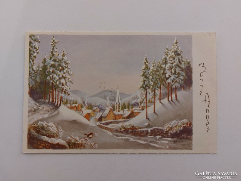 Old Christmas postcard 1961 postcard snowy landscape valley