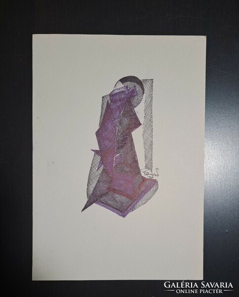 Abstract ballpoint pen drawing from 1969 30x21 cm