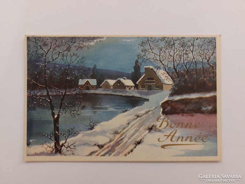 Régi karácsonyi képeslap 1951 levelezőlap havas táj tó
