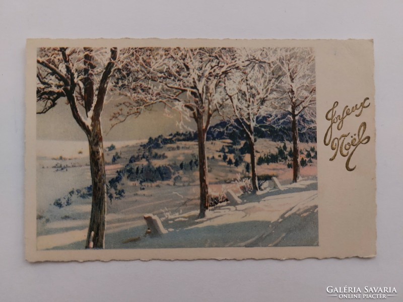 Régi karácsonyi képeslap levelezőlap havas táj