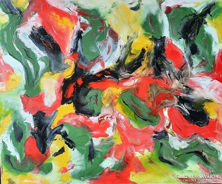 Zsm abstract painting, 50 cm/60 cm canvas, oil, painter's knife - colors in motion