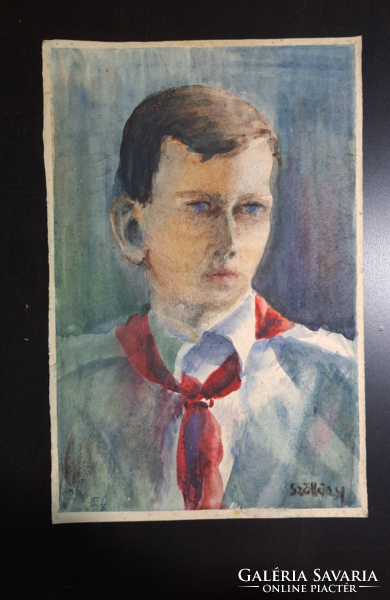 Fiúportré (akvarell) Szőllősy jelzéssel - 38x25 cm - fiatal férfi arcképe