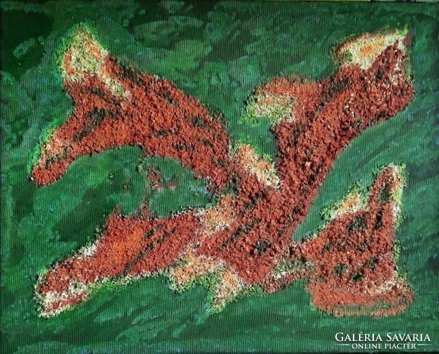 ZSM Absztrakt festmény  50 cm/40 cm vászon, akril, vegyes technika - Korall