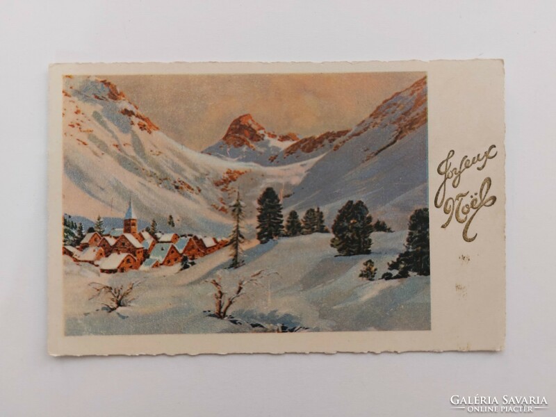 Old Christmas card postcard snowy valley