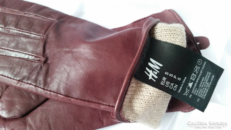 Pretty women's burgundy lined leather gloves in size s