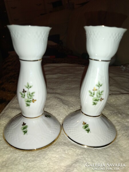 Gyönyörű vintage Hollóházi porcelán Erika mintás pár gyertyatartó hibátlan