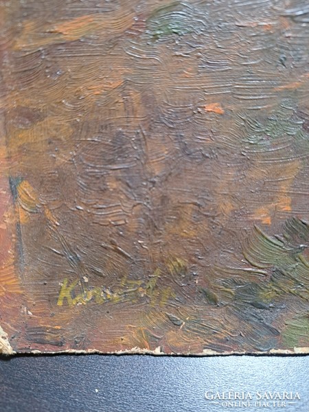 Forest (signed oil painting on cardboard 33x25 cm) heavily varnished - natural landscape