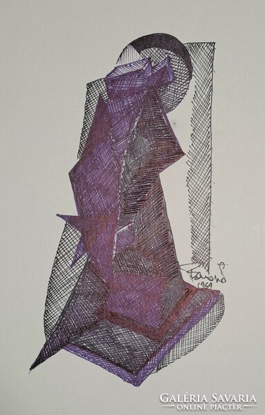 Abstract ballpoint pen drawing from 1969 30x21 cm