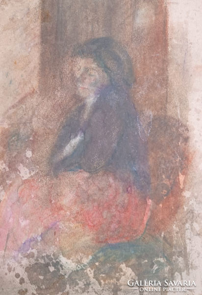 Ülő néni (akvarell 36,5x26,5 cm)