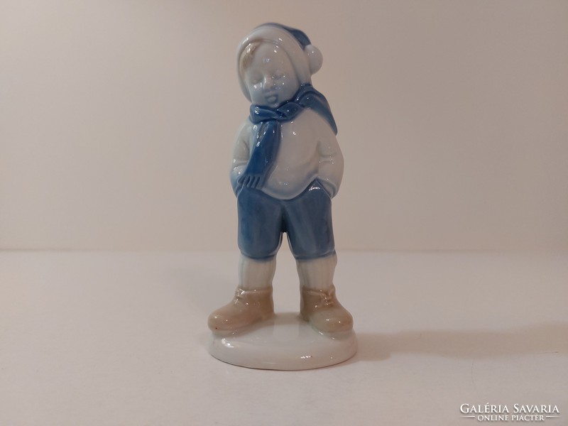 Retro German porcelain boy old blue white figurine GDR mid century