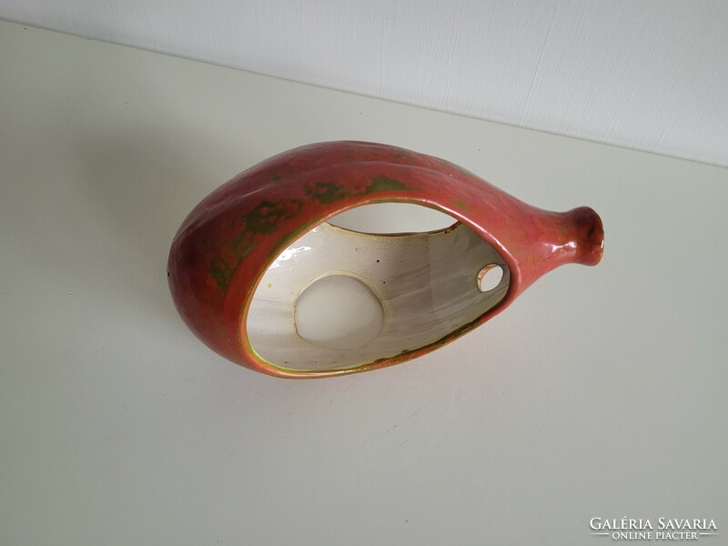 Régi retro mázas kerámia kaspó mid century függőkaspó virágtartó