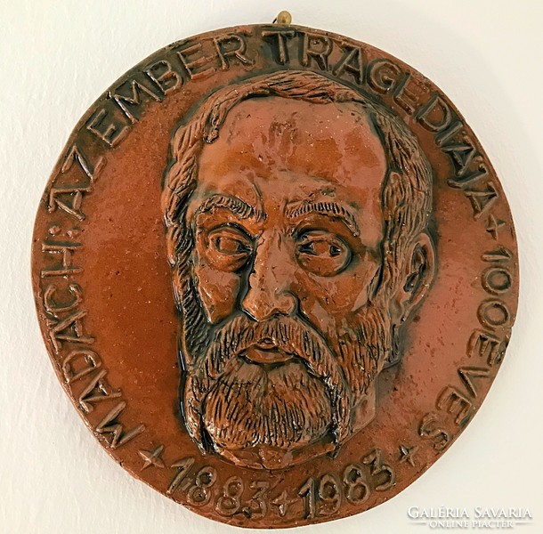 Mátyás Varga: portrait of Imre Madách - ceramic plaque that can be hung on the wall (diameter: 17.5 cm)