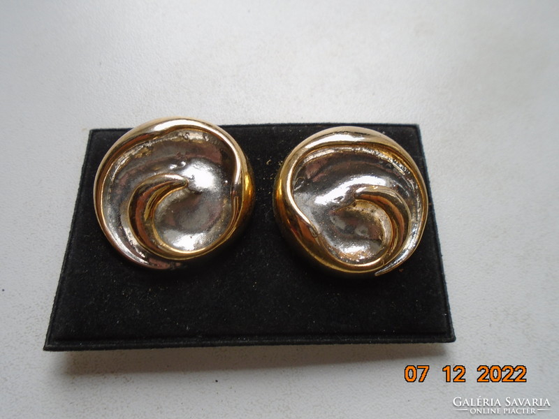 Gold-plated, silver-plated convex spiral pattern, vintage earrings, clip