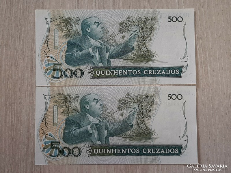 Brazíl 500 Cruzados  1987 és 1988 bankjegyek UNC alírás más más a 2 darabon