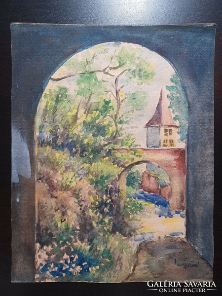 Gate - marked miniature watercolor (18x23 cm)