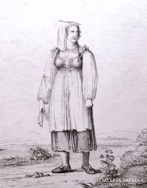 Itáliai parasztasszony - antik rézmetszet, Carlo Lasinio műve - olasz nő