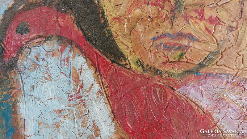 (K) huge painting by Zoltán the chef, 120 x 80 cm, damaged, in need of restoration, see photos!