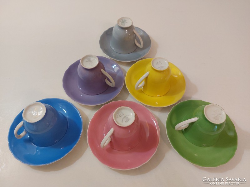 Retro colorful porcelain coffee set old mid century mocha cup 6 pcs
