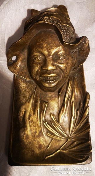 Antique bronze sculpture, ashen statue lucky boy in art nouveau style