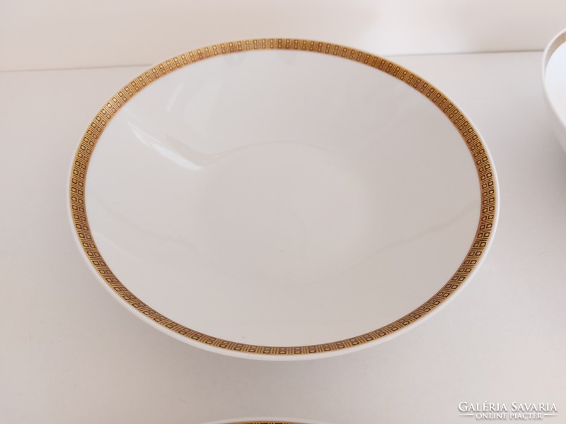 Retro 4 pcs German Colditz GDR porcelain large serving bowl with gold rim, old mid century serving bowl