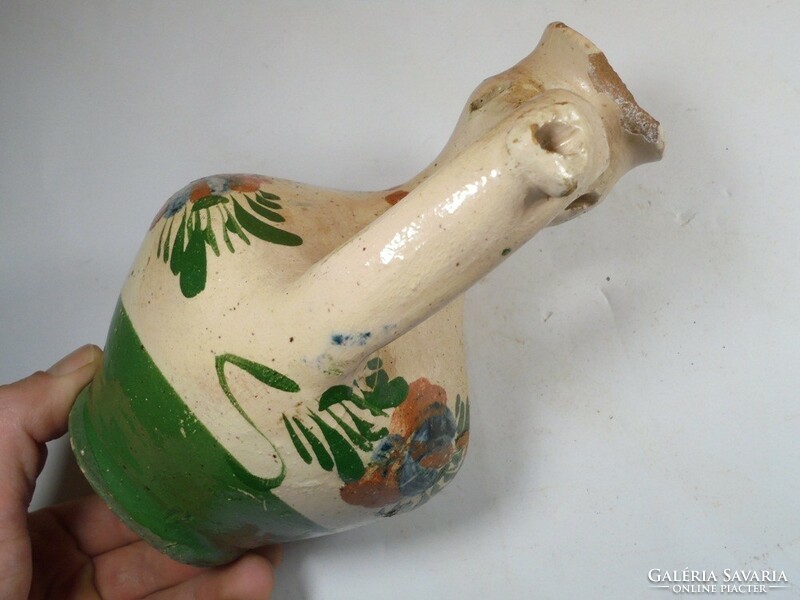 Retro old folk folk art colorful glazed painted ceramic jug with lugs bait jug