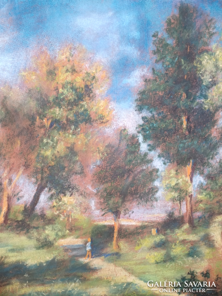 Homeward - pastel landscape, on red paper, 34x43 cm