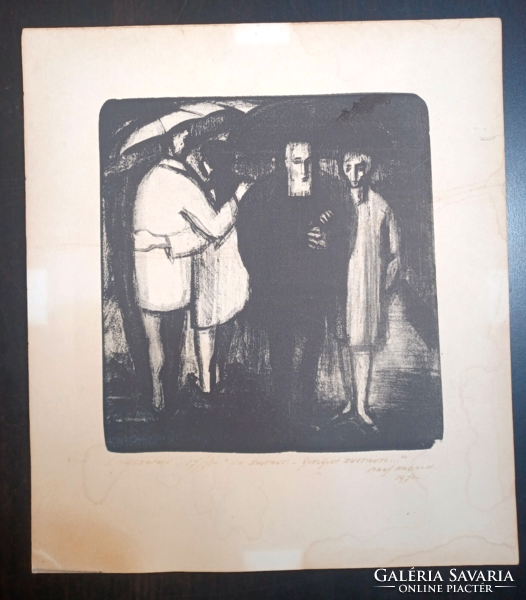 Mary Habsch (1931-): Un instant ("Egy pillanat") 1973, litográfia, romantikus -teljes méret 30x34 cm