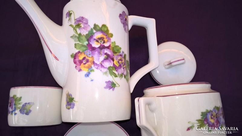 Antique zsolnay mocha set, pansy in the quantity shown in the picture