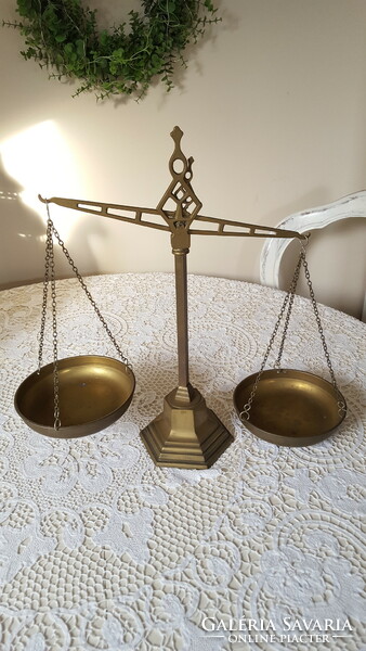 Old, standing, two-lever brass scale