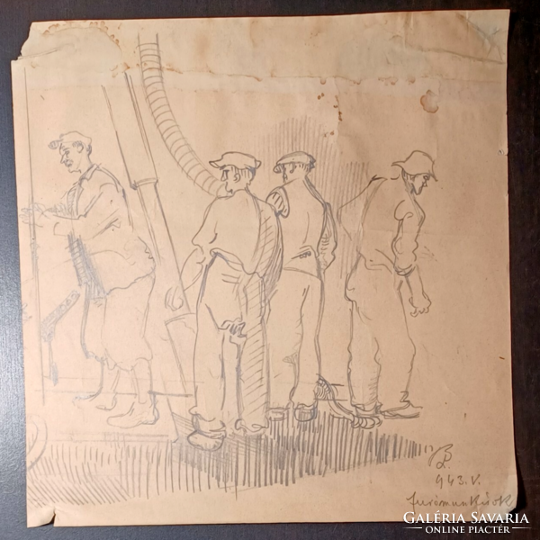 Fúrómunkások - BL jelzés? Grafitceruzarajz, 1943 (31x32 cm)