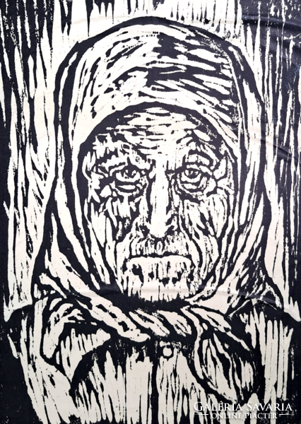 Grandmother (woodcut) with unidentified mark - portrait of an elderly woman