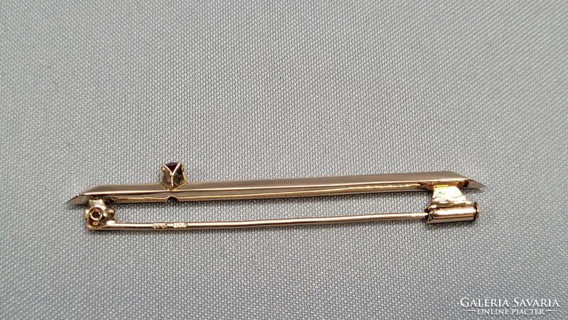 Antique 14k gold brooch, pin with synthetic ruby 1.5 g