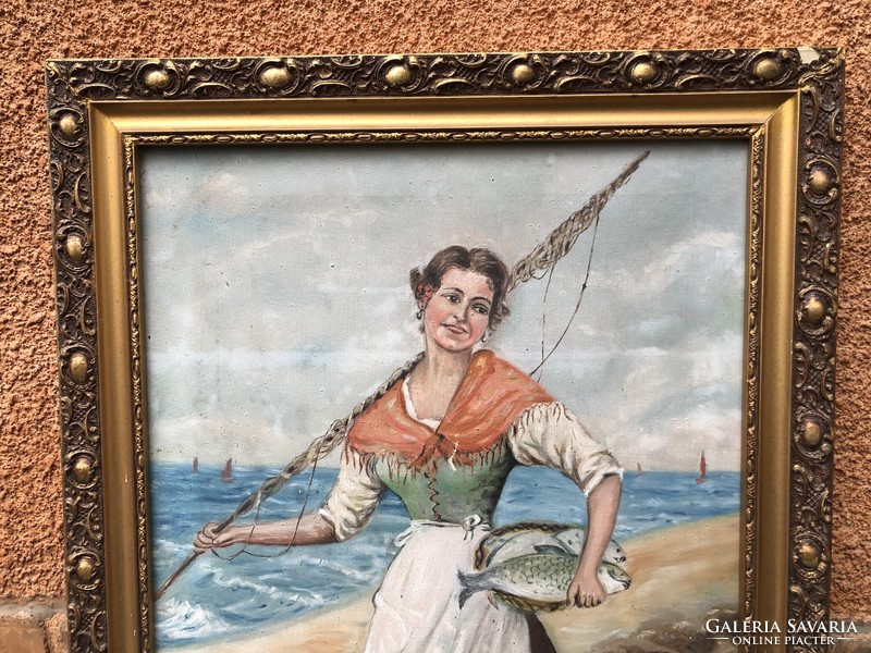 János Hack 1955 - fisher woman painting