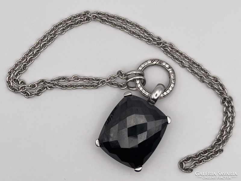 Original ti sento silver faceted opaque stone pendant and chain
