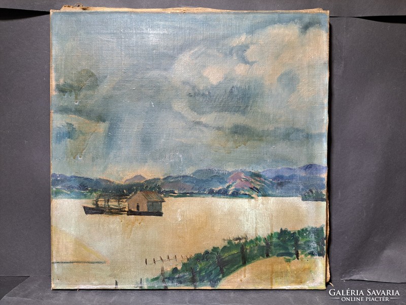 István Biai-föglein (1905-1974): water mill (oil, canvas 48x48 cm)