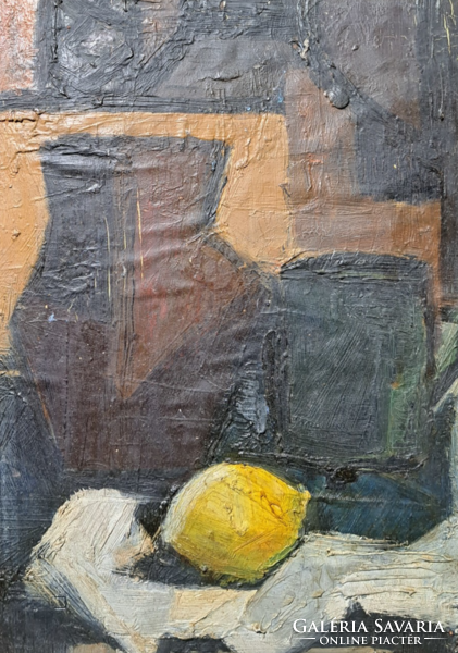 Still life with lemon - oil on cardboard, full size 40x29 cm
