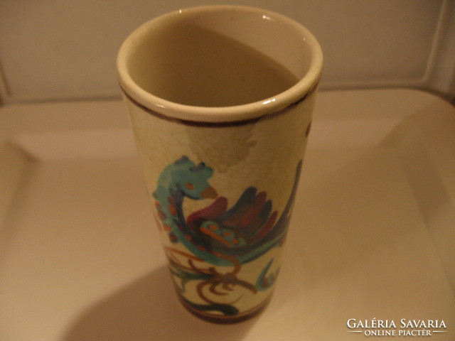 Ceramic athens greece rooster, bird, floral vase