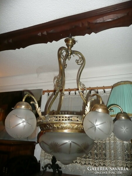 Large, very rare, fabulous, antique, 7 original polished solid copper chandeliers
