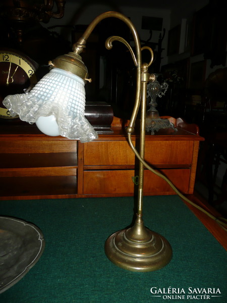 Adjustable height, antique, frilled glass, Art Nouveau desk lamp / bank lamp refurbished