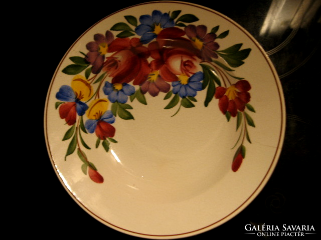 Antique town with a rosy, pansies wall plate